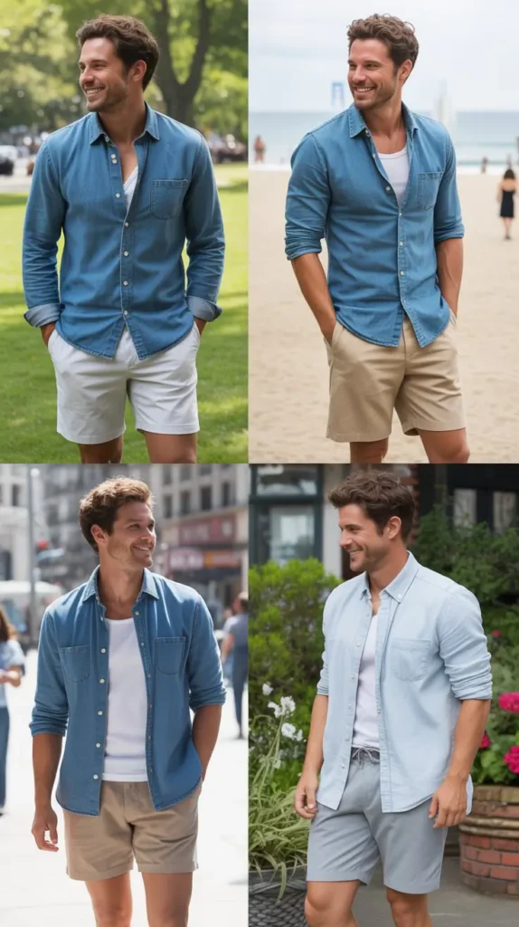 Denim Shirt with Light Shorts