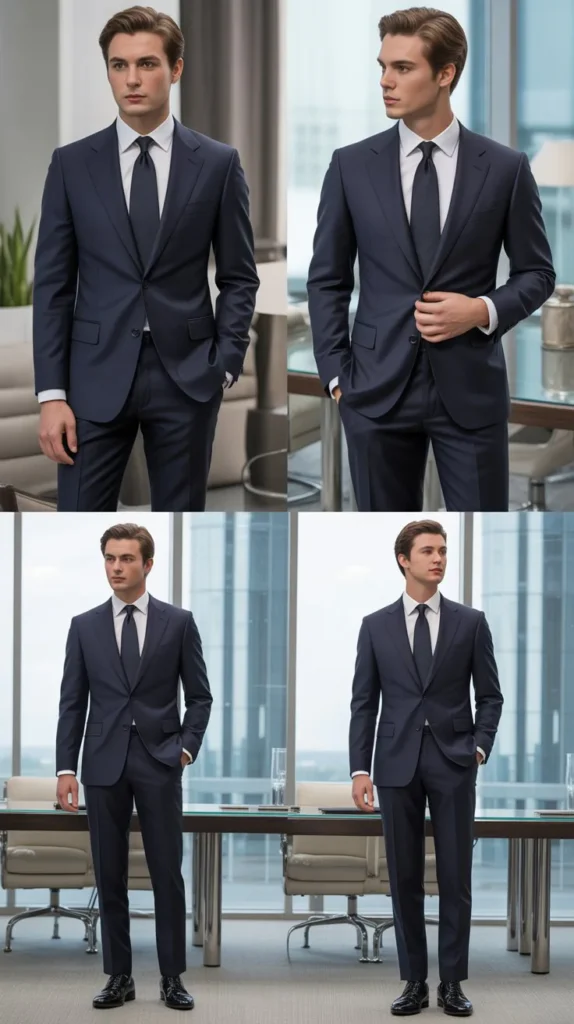Navy Blue Suit with Black Tie