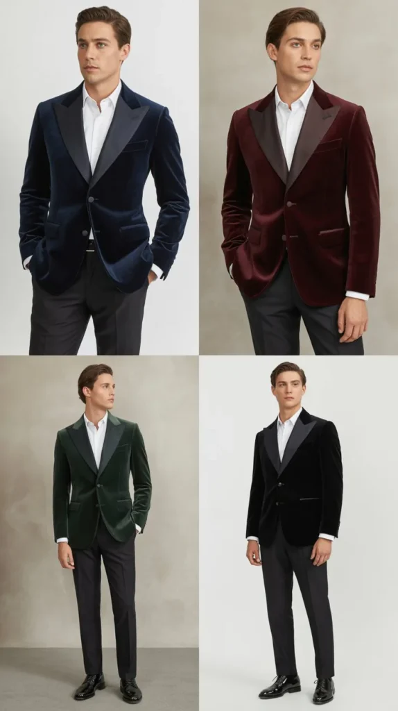 . Velvet Blazer with Black Trousers