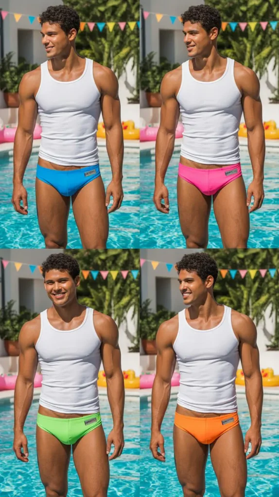 Bright Neon Swim Brief with White Tank