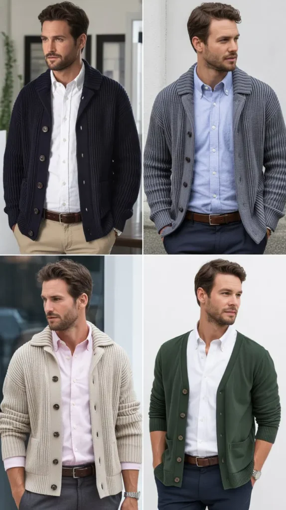  Cardigan with Button-Down Shirt