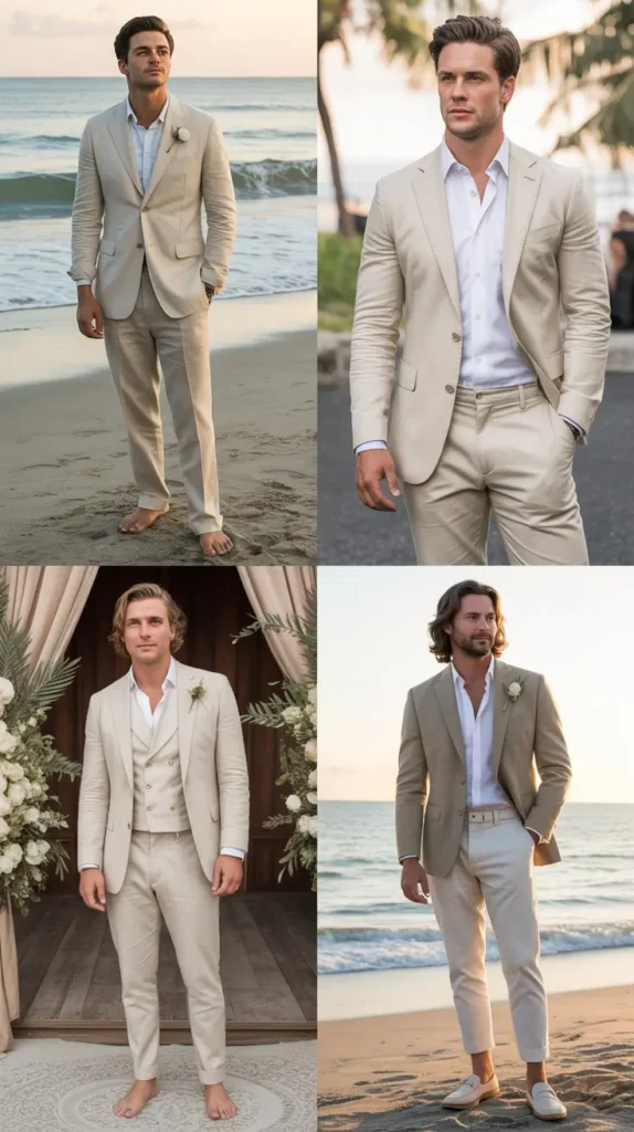 . Beige Suit for Summer Weddings
