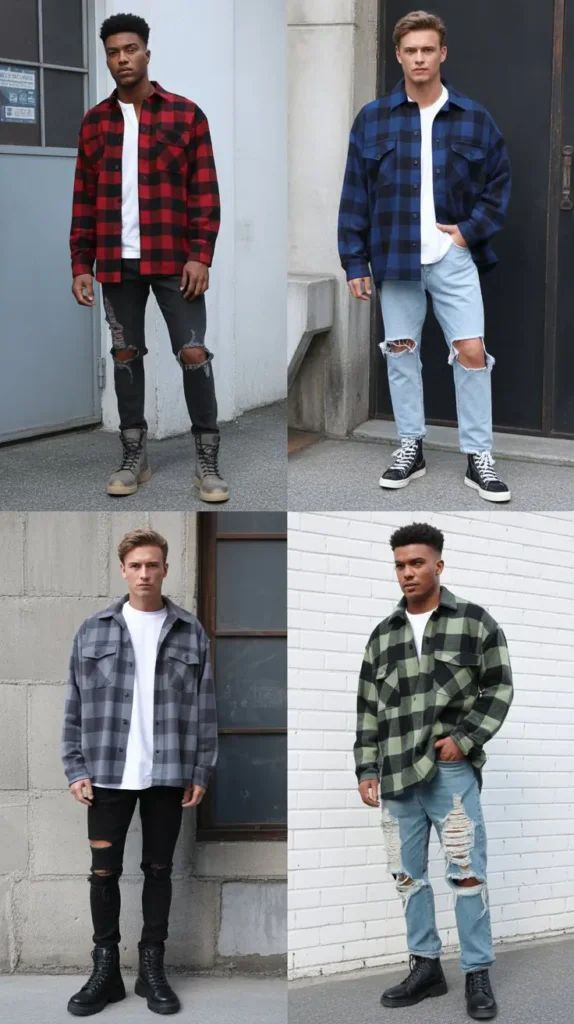 Flannel Shirt with Distressed Jeans