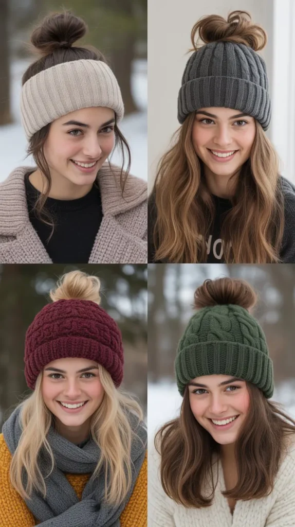 Messy High Bun with Beanie