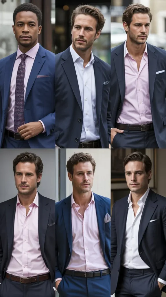 Pink Shirt with Navy Blue Suit