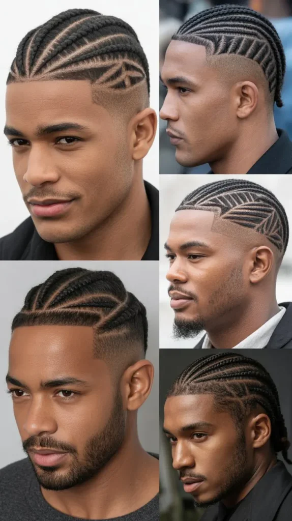  Cornrow Fade with Geometric Design