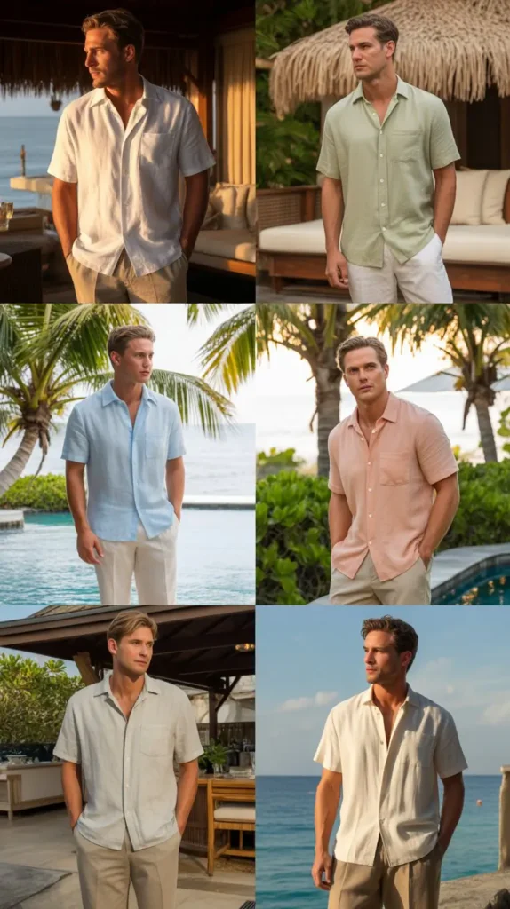 Short Sleeve Button-Down Shirt with Linen Pants