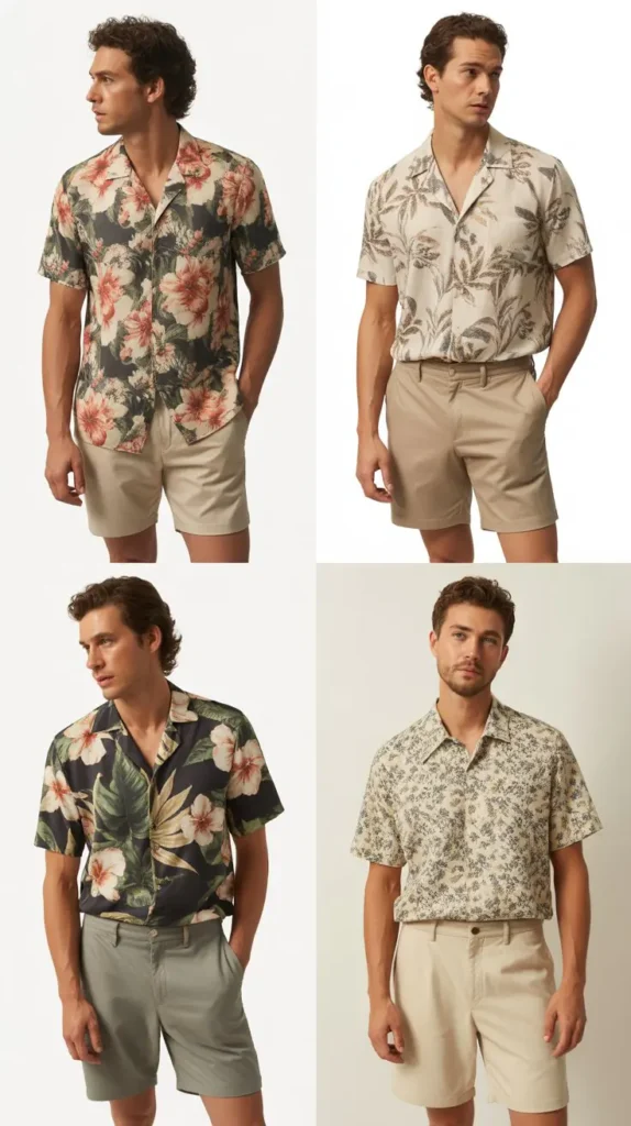 Floral Shirt with Neutral Shorts