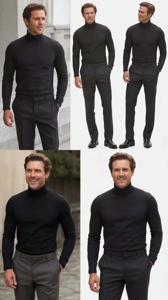 Black Turtleneck with Slim Fit Trousers