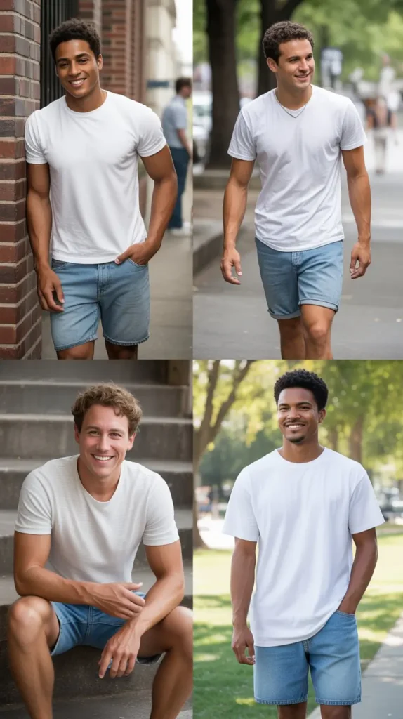 Classic White T-Shirt with Denim Shorts