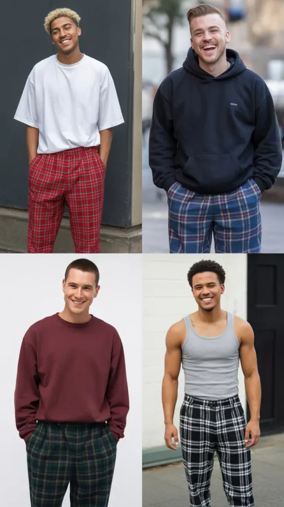 Plaid Pants with Solid Tops
