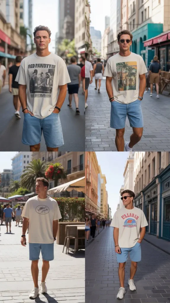 . Graphic Tee with Denim Shorts