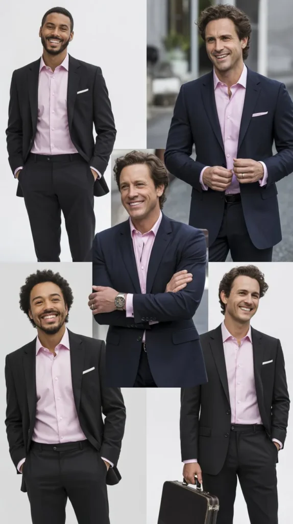 Pink Shirt with Black Suit