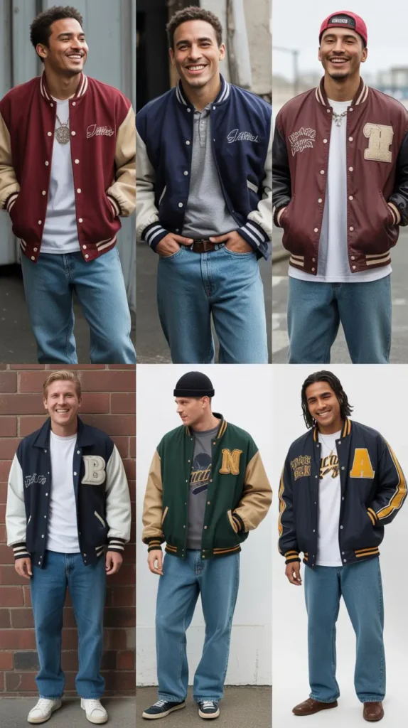 . Vintage Varsity Jacket with Jeans