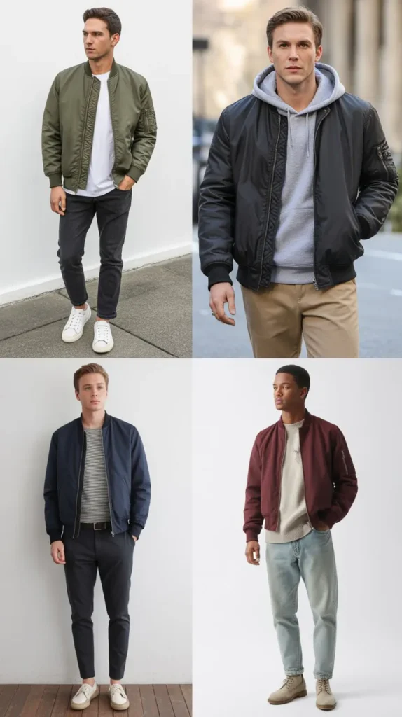 Bomber Jacket with T-Shirt and Jeans