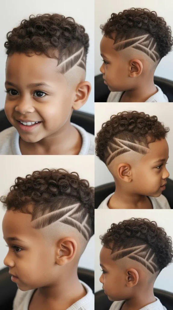Curly Faux Hawk with Line Design