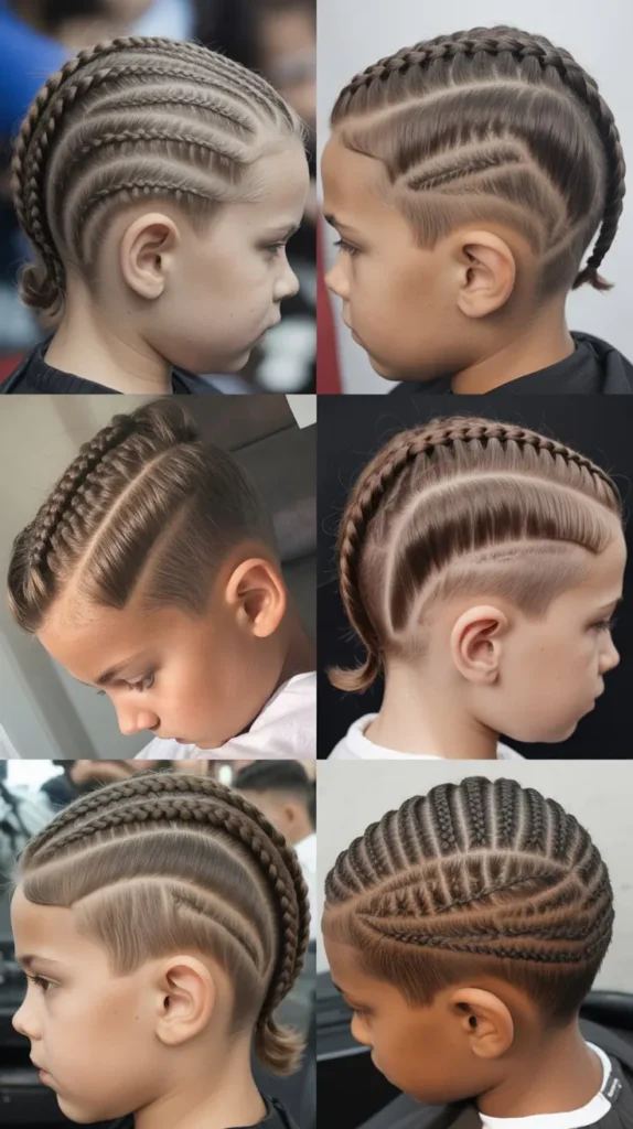  realistic 5 image collage of braided mohawk hairstyle for boys, sharp fade sides