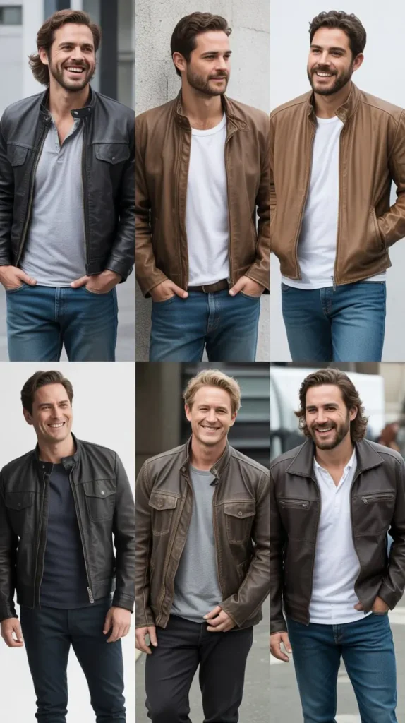 Leather Jacket with T-Shirt and Jeans