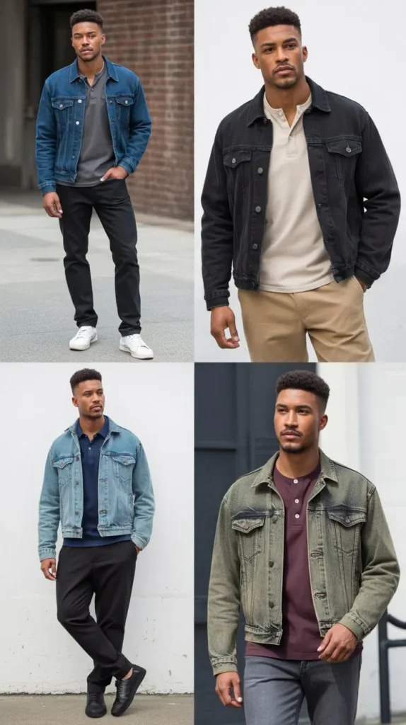 Layered Henley with Denim Jacket
