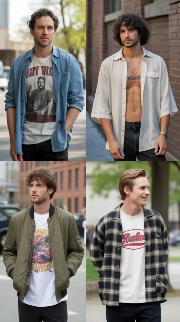 Graphic Tee with Open Shirt