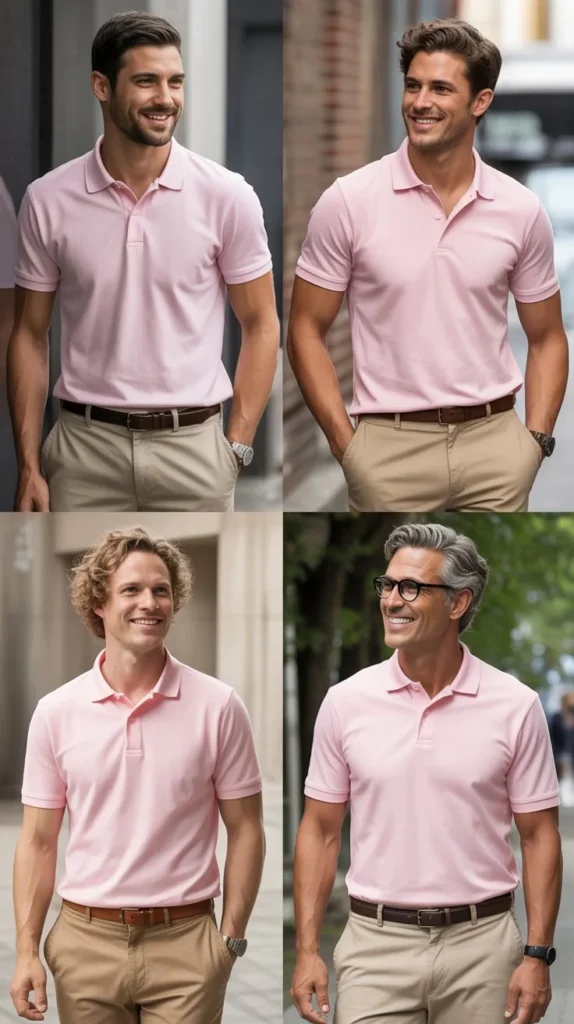  Pink Polo with Khaki Chinos