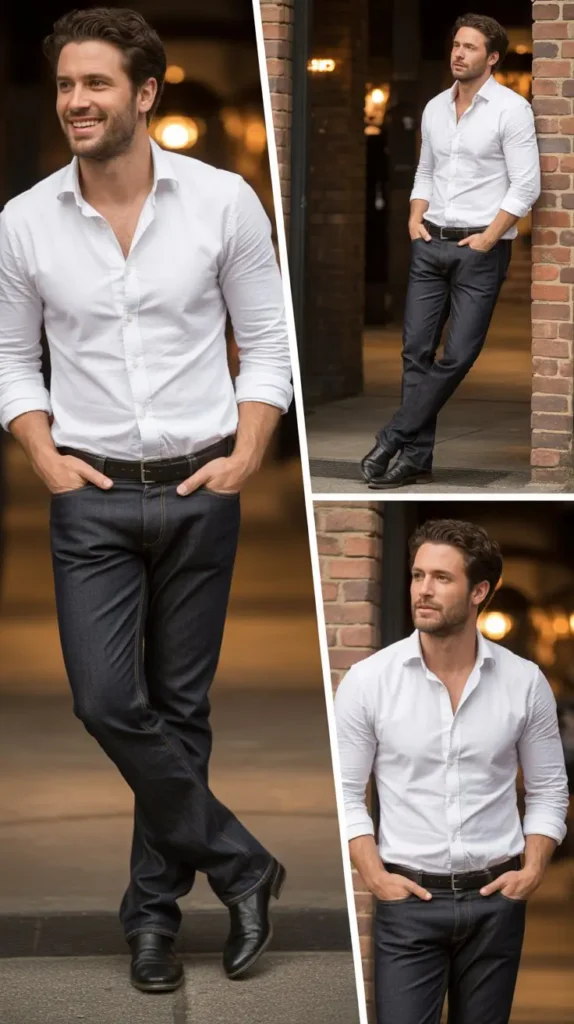 Classic White Shirt with Dark Jeans