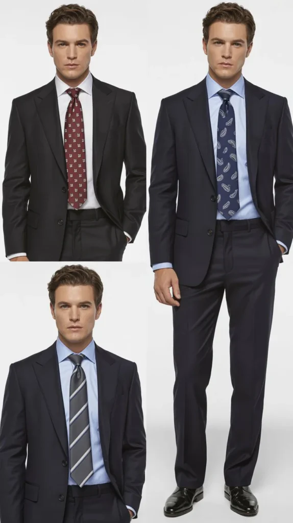 . Black Suit with Patterned Tie