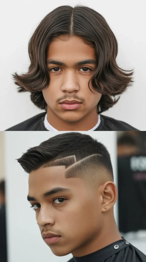 Long Middle Part with Taper Fade Sides