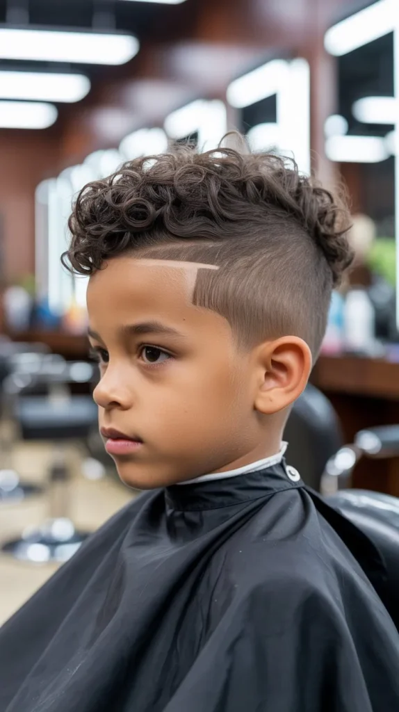 2. Curly Faux Hawk with Side Line Fade