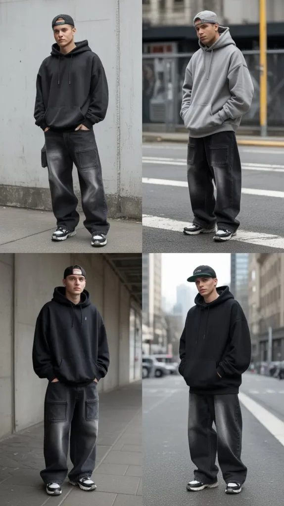 Monochrome 90s Streetwear Look