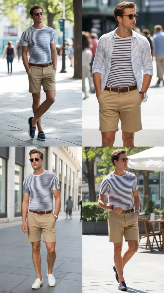  Striped Shirt with Khaki Shorts