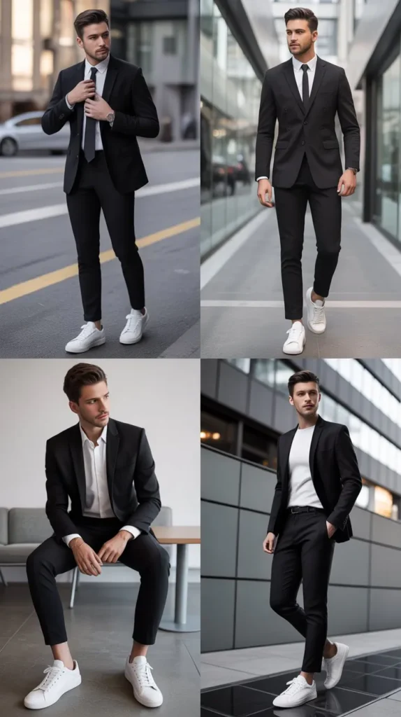 Black Suit with White Sneakers