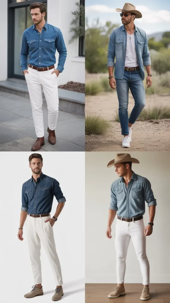 Denim Shirt with White Pants