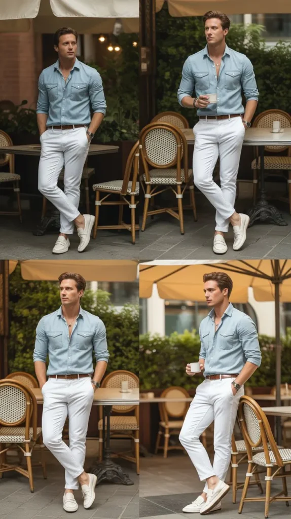 Lightweight Denim Shirt with White Jeans