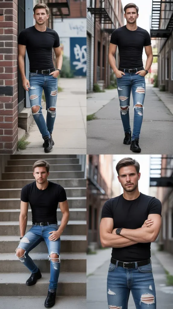  Black T-Shirt With Ripped Jeans