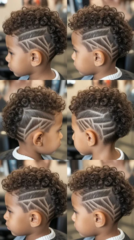  Curly Faux Hawk with Design Lines