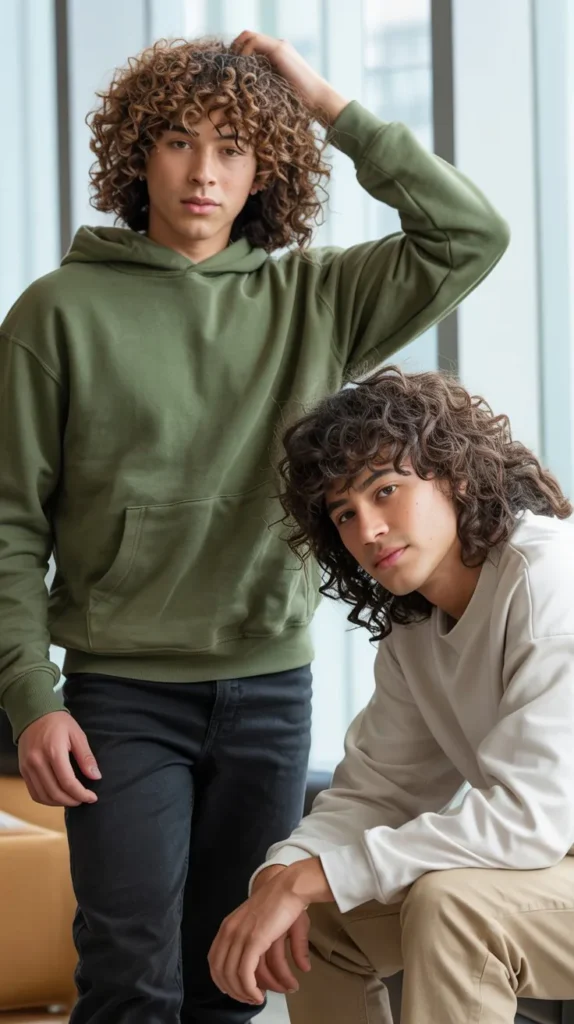 Curly Long Middle Part with Volume