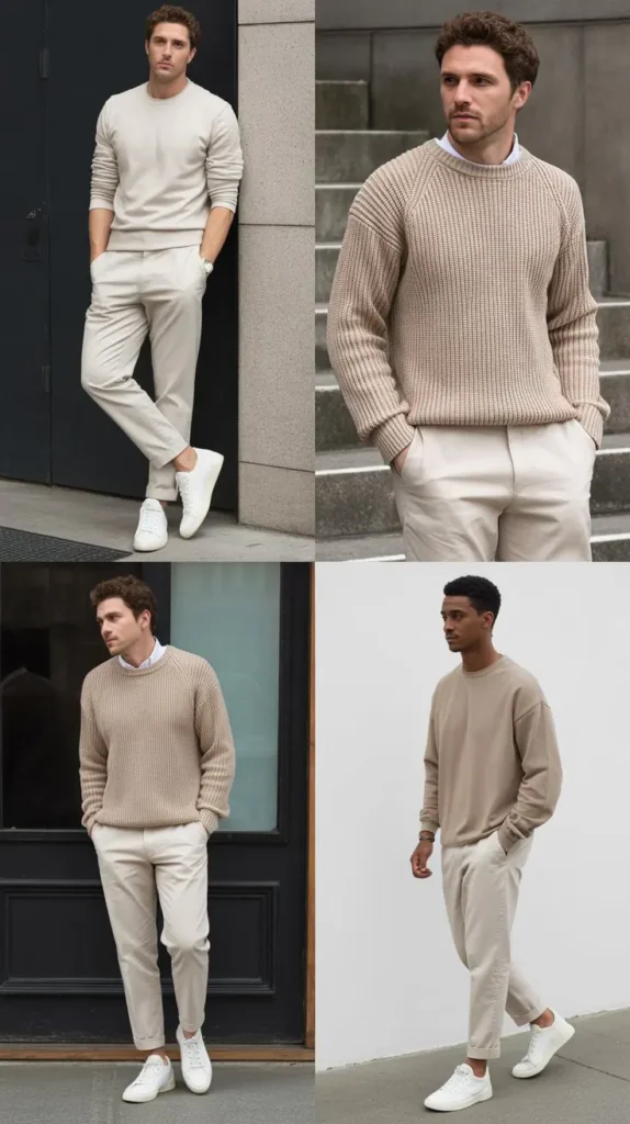 Beige Sweater with White Sneakers