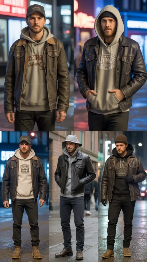 Hoodie Under Leather Jacket