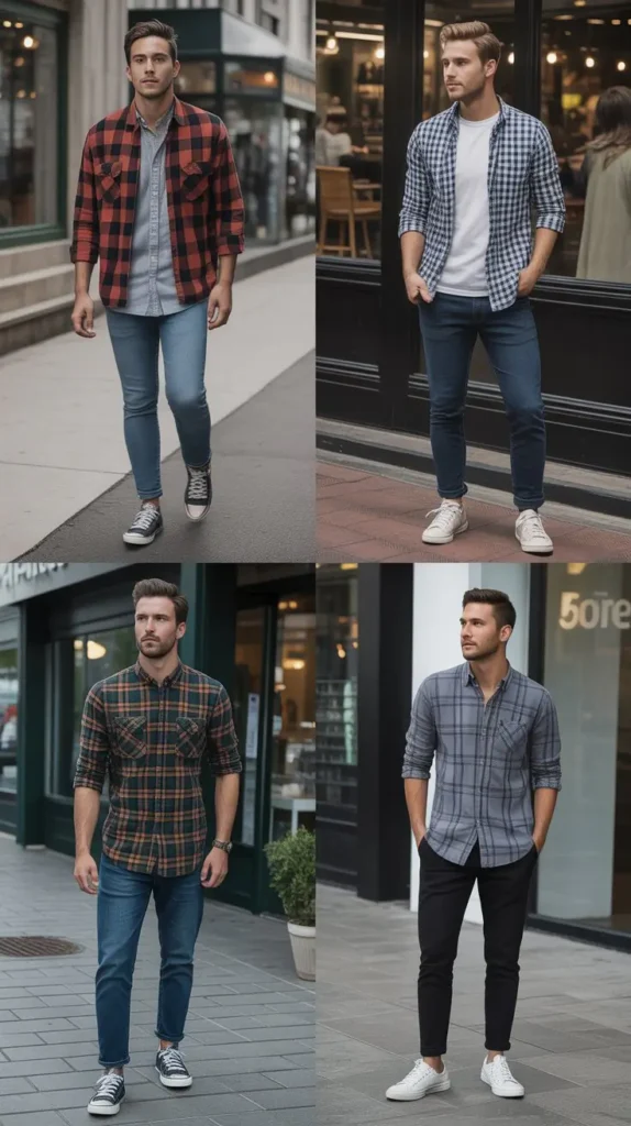 Plaid Shirt with Sneakers