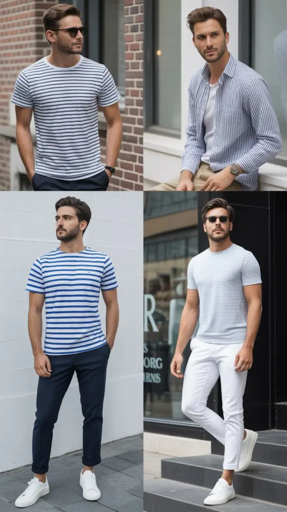  Striped Shirt with White Sneakers