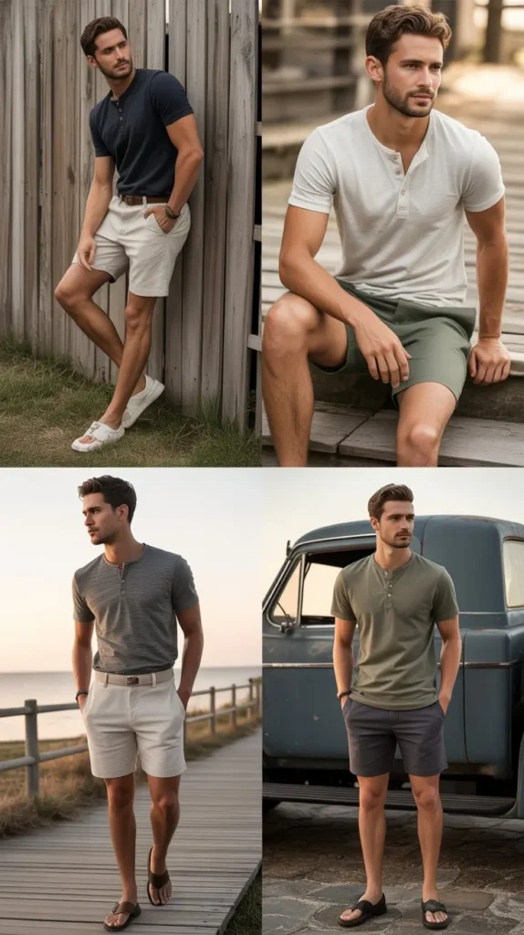  Henley Shirt with Cotton Shorts