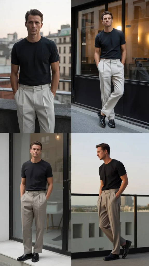 Minimal Black T-Shirt with Linen Trousers