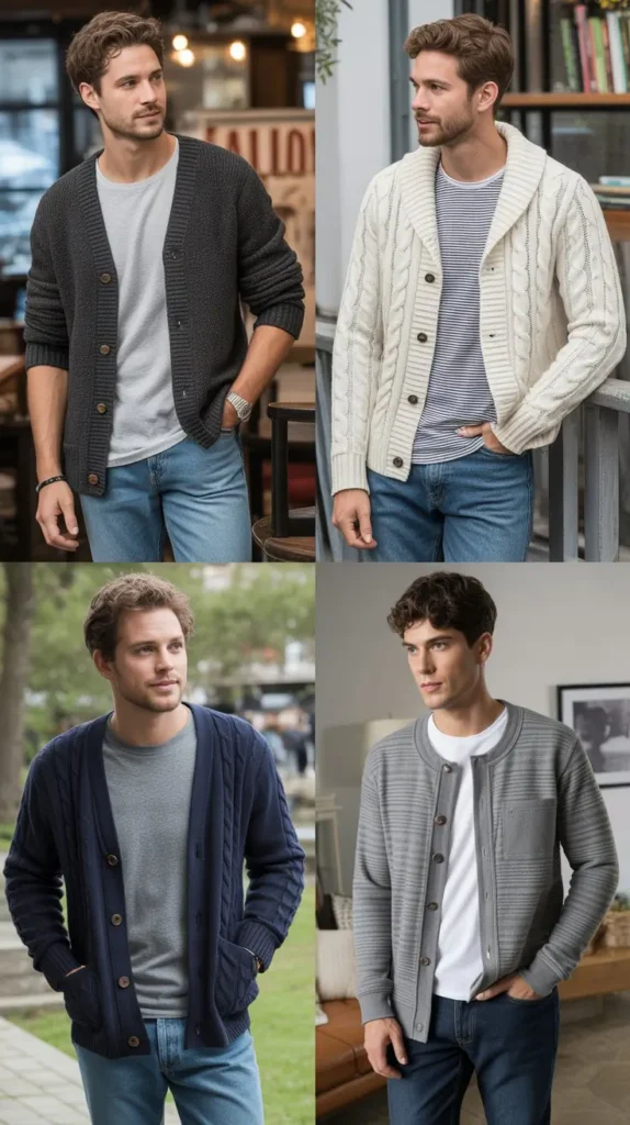 Cardigan with T-Shirt and Jeans