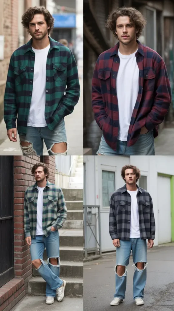 Flannel Shirt Over Plain Tee