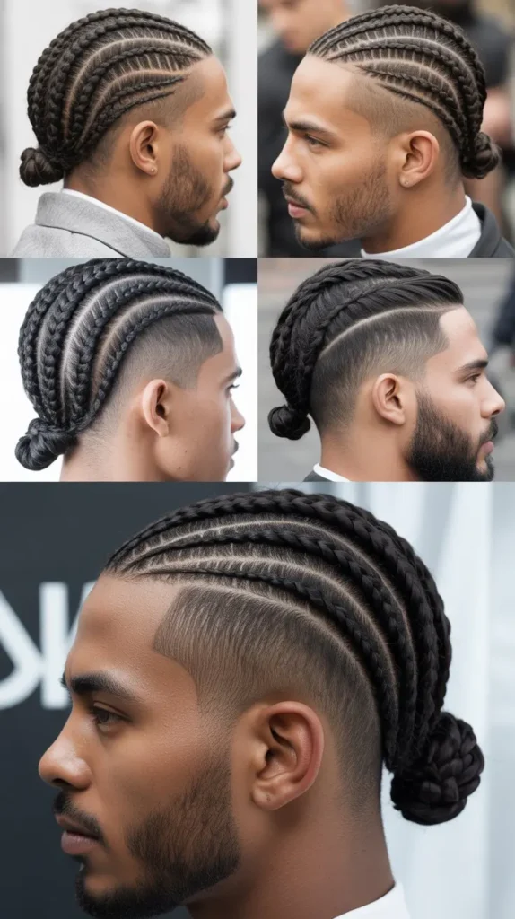 Low Bun Cornrow Fade