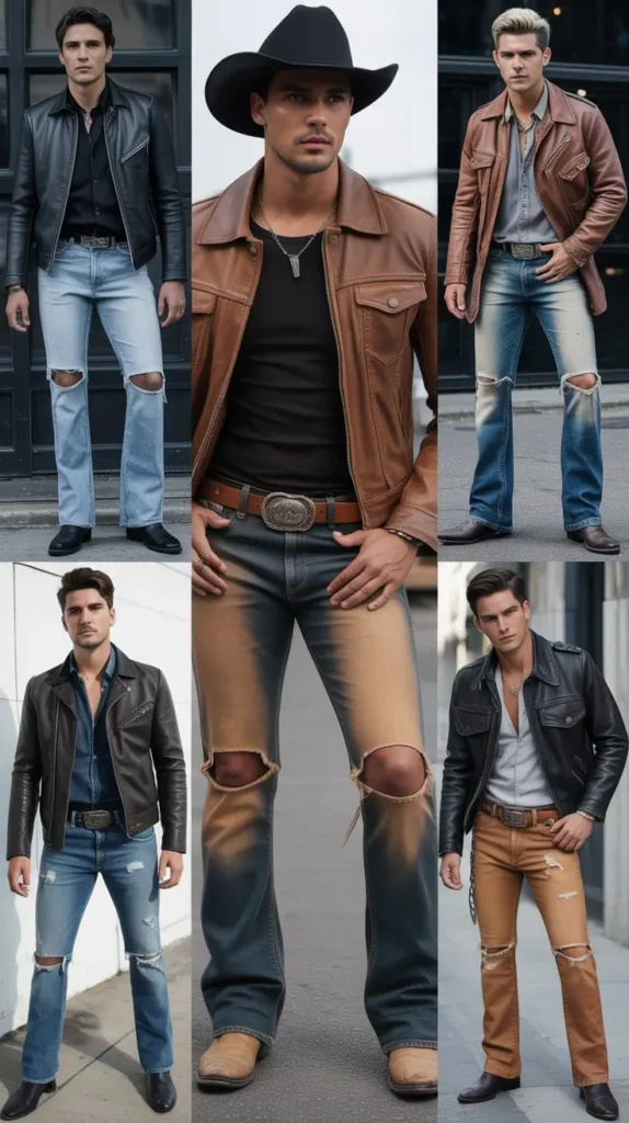  Leather Jacket with Ripped Jeans
