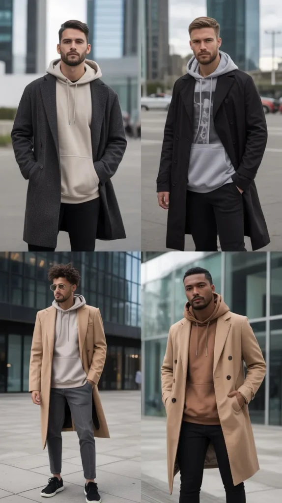 Layered Hoodie with Long Coat