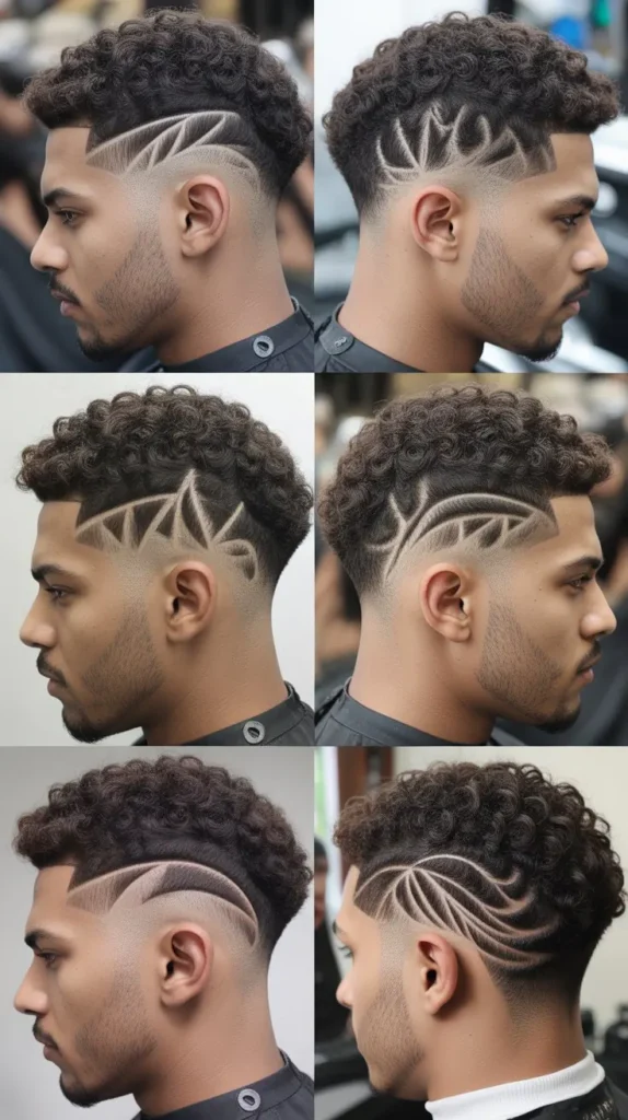 Curly Fade with Designs