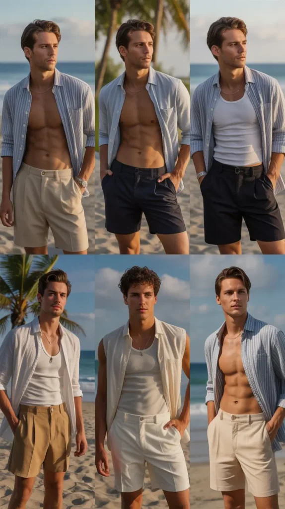 Open Shirt with Vest and Shorts